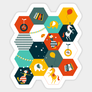 Hexagon Circus - turquoise-yellow-rusty red Sticker